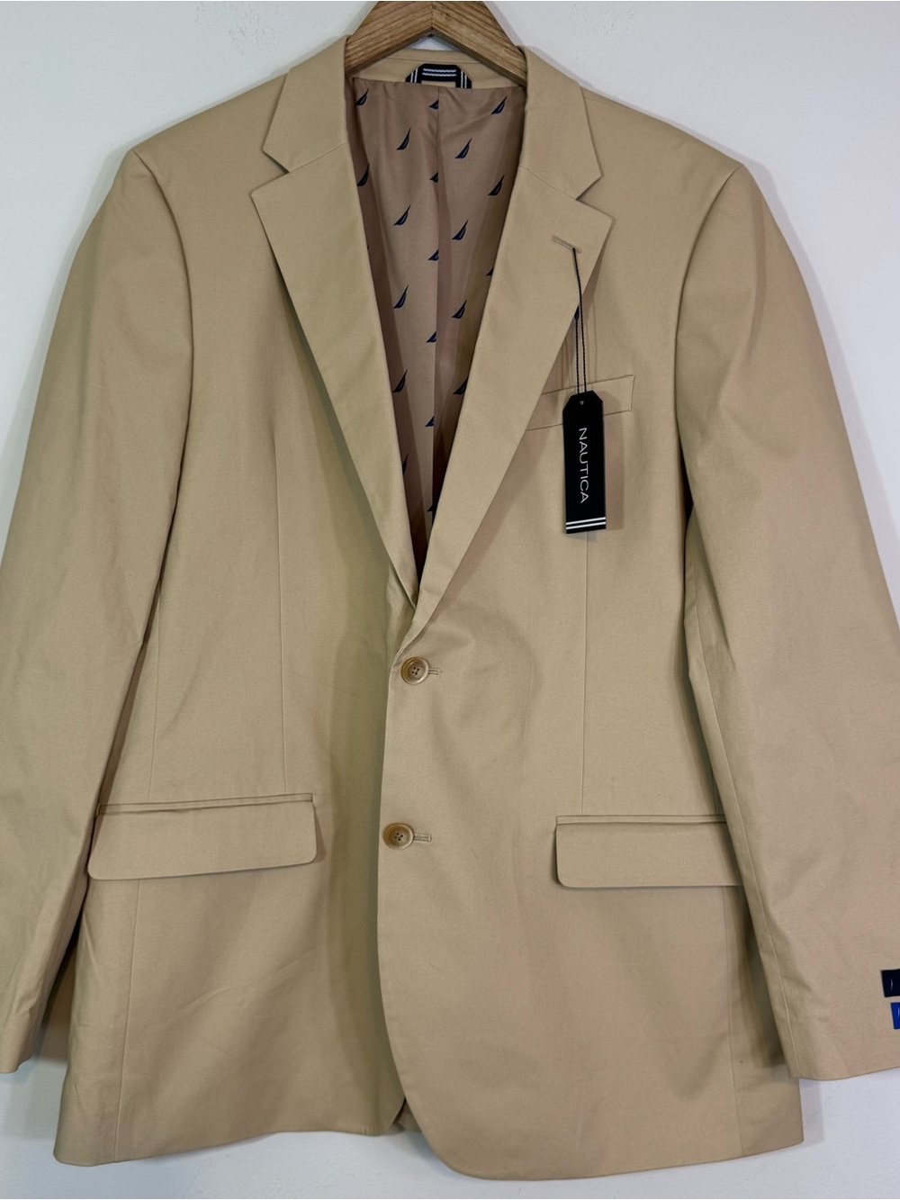 NAUTICA Men’s Modern Fit Cotton Stretch Suit Jacket Blazer Tan Khaki Size 44L